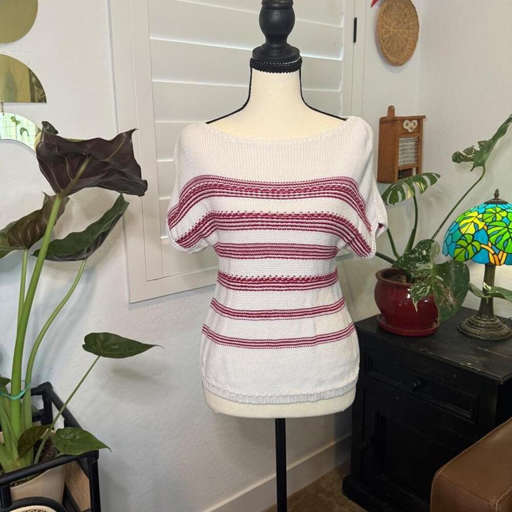 Chico’s Red White Striped Cotton Boat Neck Knit Top M